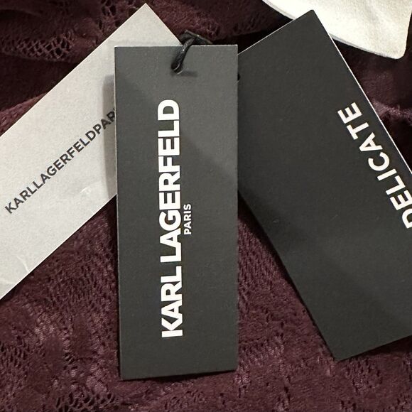 NWT Karl Lagerfeld Women's Peter Pan Collar Gothcore Lace Blouse Pearl Buttons - Picture 4 of 8